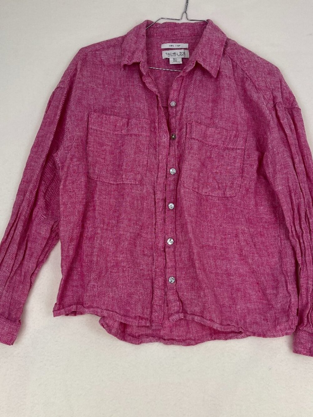 Rachel Zoe Pink Linen Button Down Shirt Size S